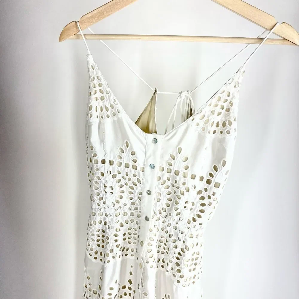 Winston White eyelet v-neck wedding getaway honeymoon dress XS